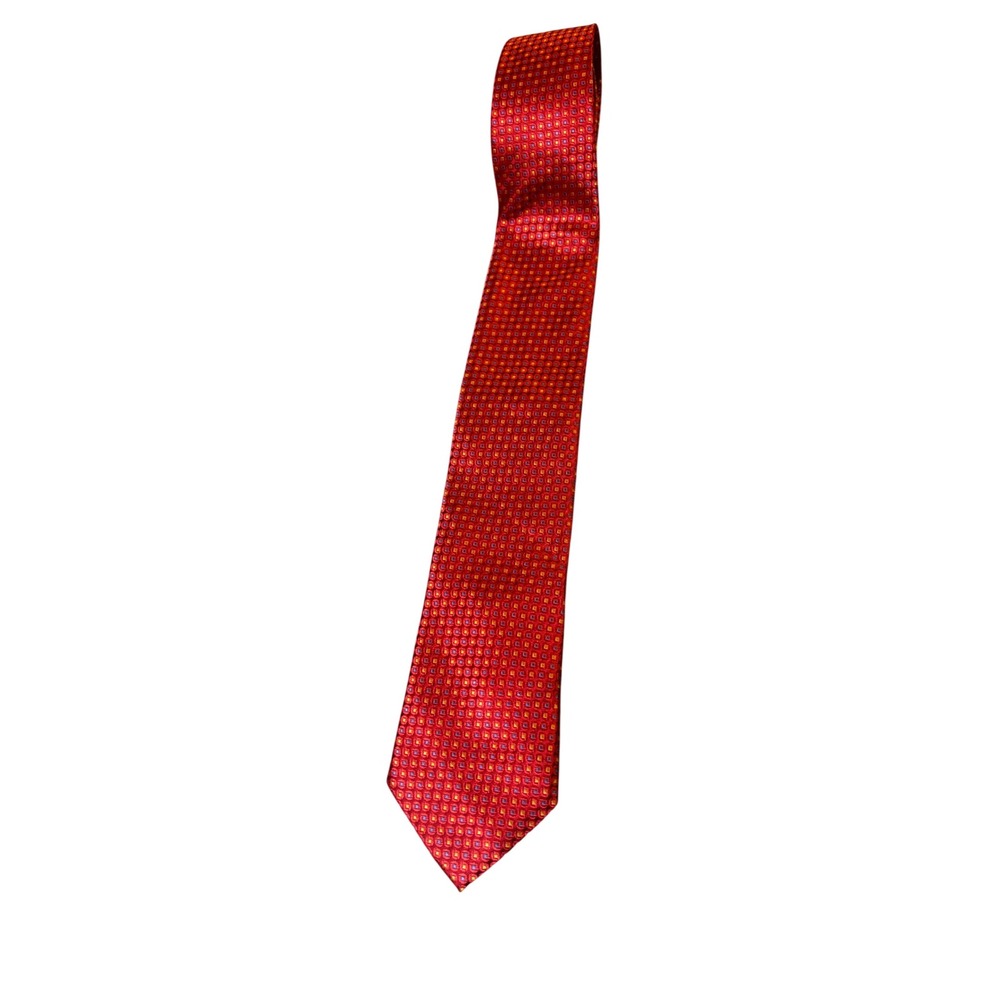 Cape Cod Neckwear Tie Red Silk Geometric Square Pattern Mens Necktie